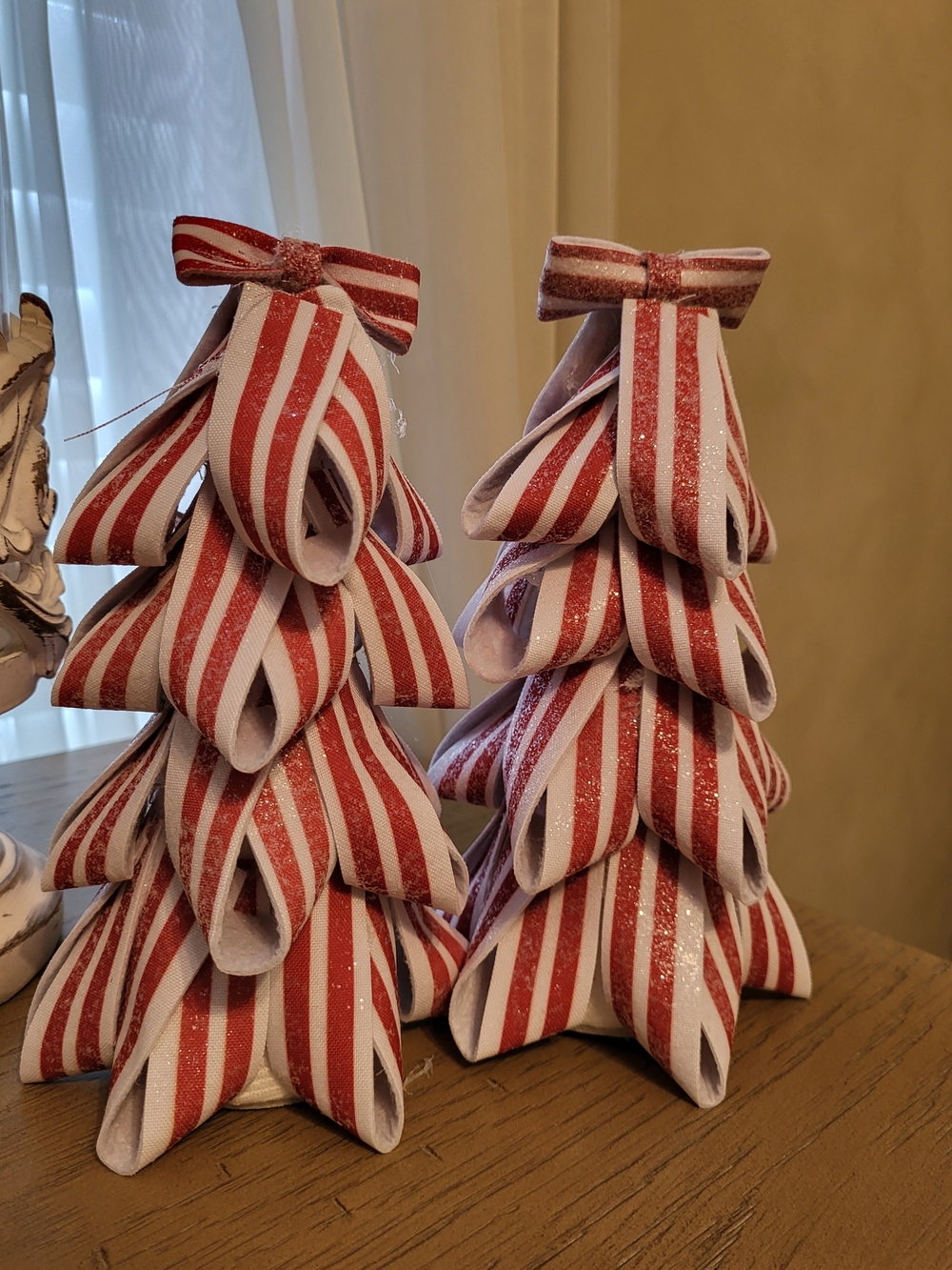 Red & White Striped Ribbon Holiday Tree Décor - Pair